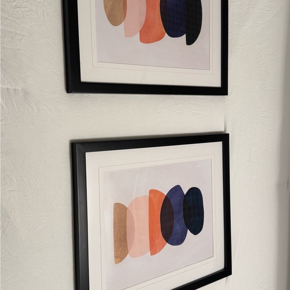 Abstract Stacked Shapes Art Print Set - Black, Orange, Blue - Picture 2 of 6